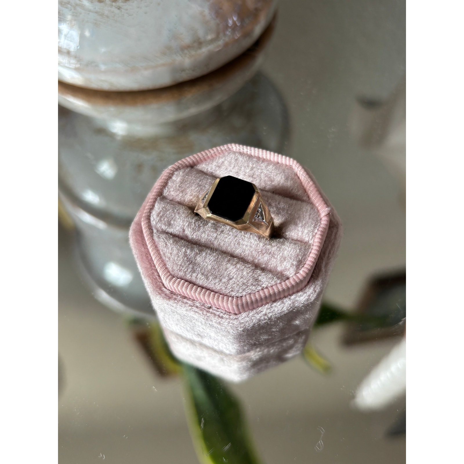 10k Yellow Gold Onyx Signet Ring With Diamond Accents